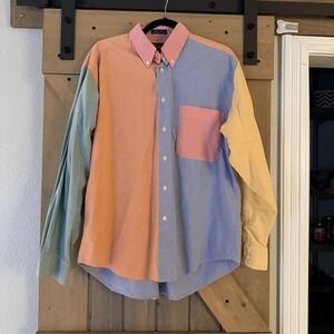 Smith-Forester Shirt Mens Large Multicolor Colorblock Button Down Cotton Casual
